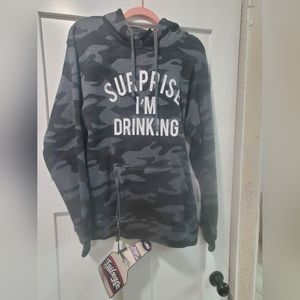 Unisex hoodie size Med. with attached bottle opener and insulated beverage pouch